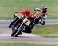 First lap action at Gratten, MI. AHRMA National June 2002. Steve finished second behind a very fast Jim Swartout #882.